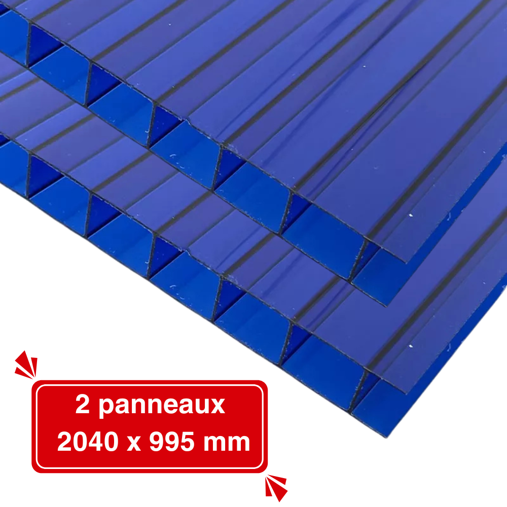 Lot de 2 Plaques de Polycarbonate Alvéolaire Bleu 10 mm – 2040 x 995mm