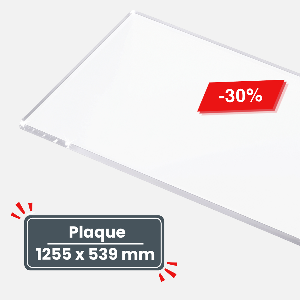 Plaques de Plexiglass transparent 5 mm - 1255 x 539 mm - BA