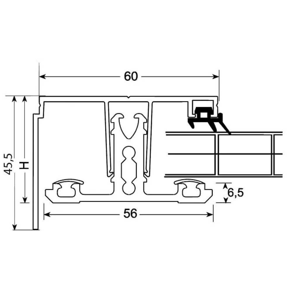 vue de coupe d'un profil de rive à rupture thermique pour plaque en polycarbonate