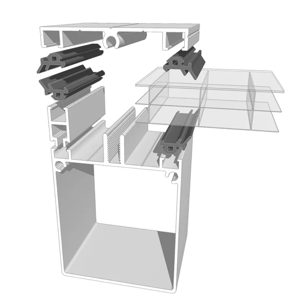 Etapes de pose des différents éléments du kit de jonction autoportant pour plaques en polycarbonate alvéolaire