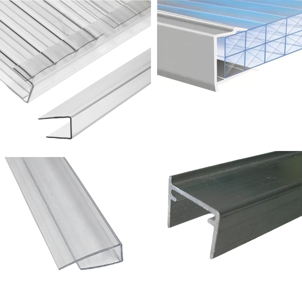 Détail du profil U pour plaques polycarbonate, montrant la robustesse et la qualité des matériaux.