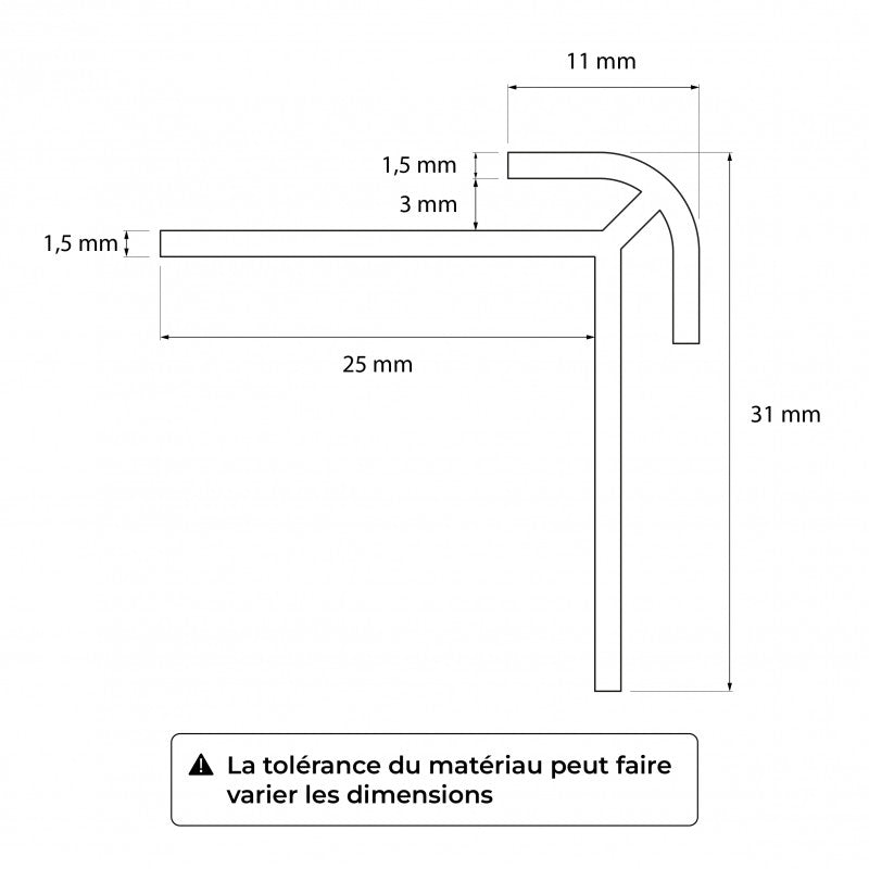 Profils en aluminium pour panneaux en 3mm d'épaisseur