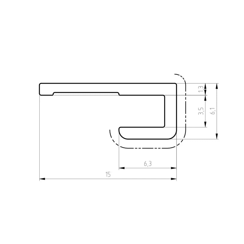 Vue de coupe d'un Profil initial en Alu anodisé pour panneaux de 3mm