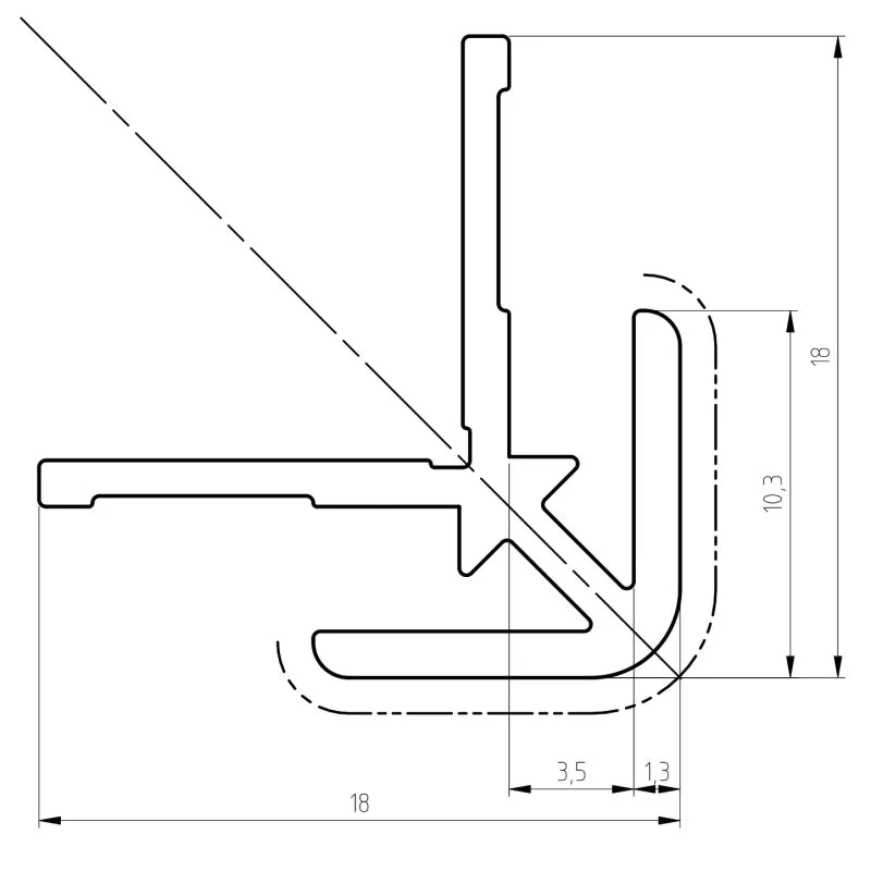 Vue de coupe d'un profil d'angle extérieur