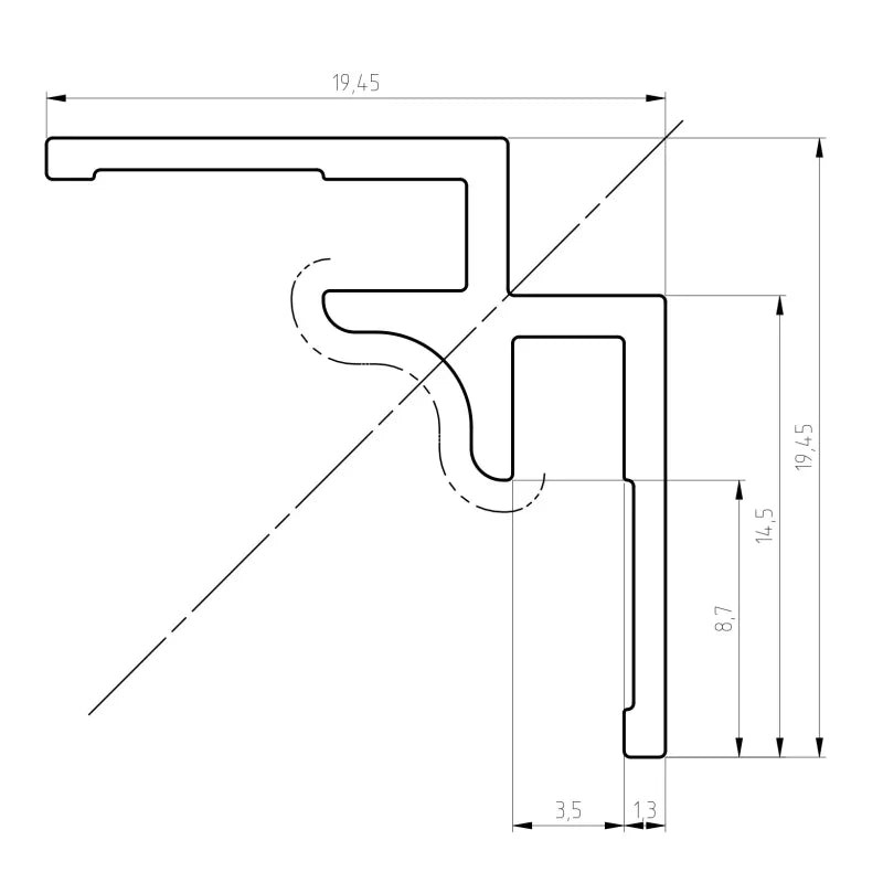 Vue de coup d'un profil d'angle intérieur