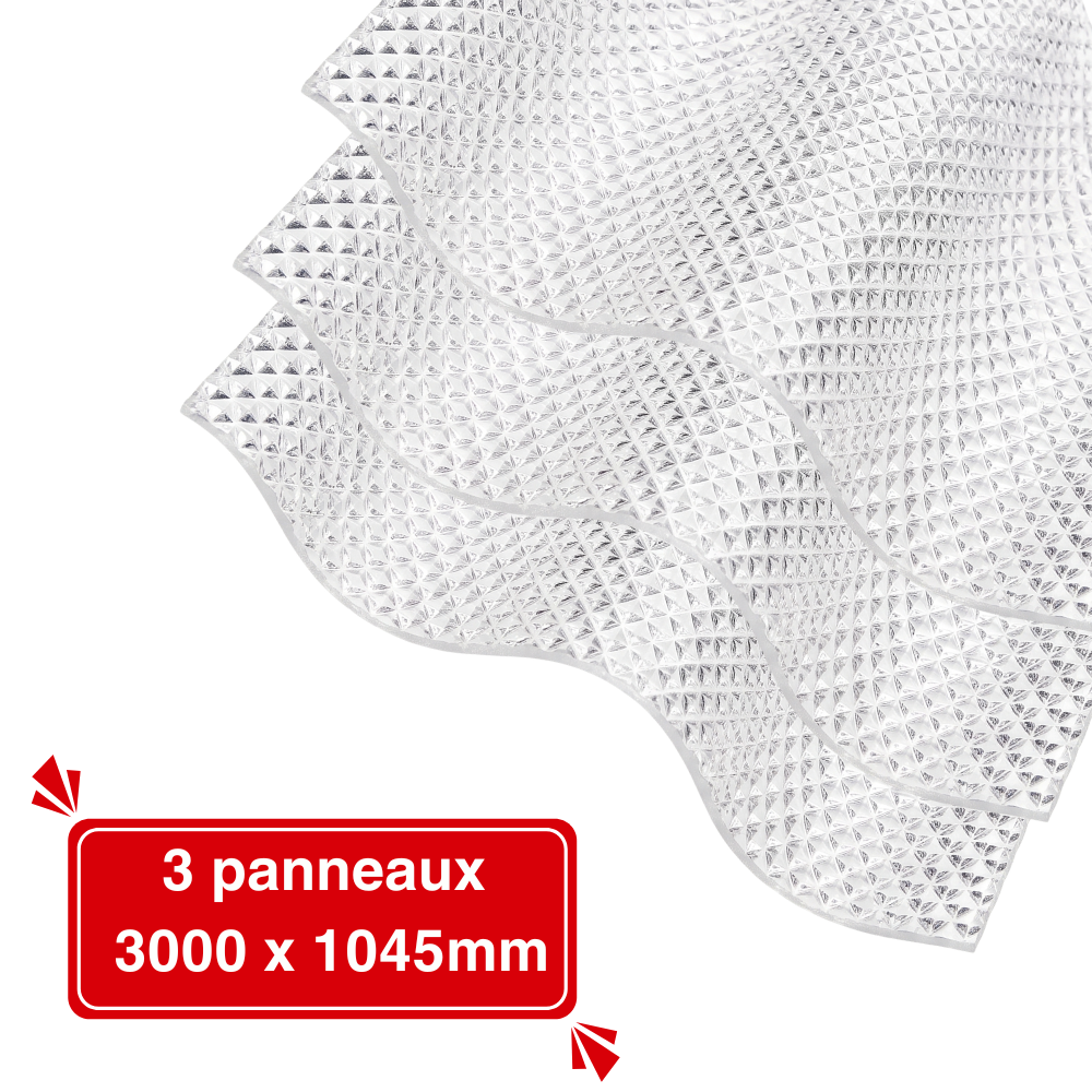 Lot de 3 Plaques de Polycarbonate Ondulé Diamanté Transparent 2.8mm - Petite Onde - 3000 x 1045mm