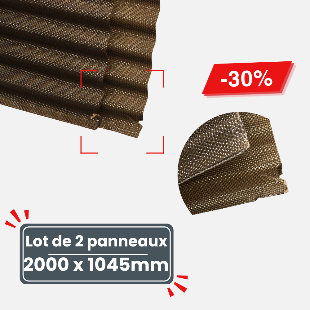 Lot de 2 plaques de Polycarbonate Ondulé Diamanté Bronze 2.8mm - Petite Onde - 2000 x 1045mm