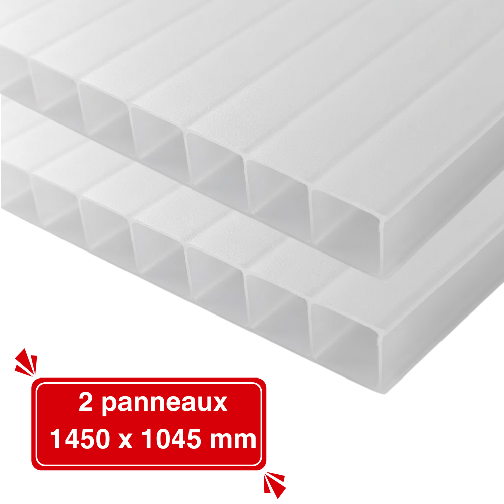 Lot de 2 Plaques de Polycarbonate Alvéolaire Opale 6 mm – 1450 x 1045mm