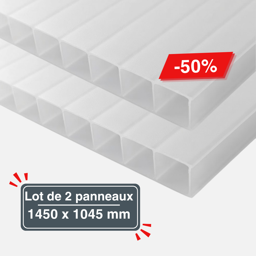Lot de 2 Plaques de Polycarbonate Alvéolaire Opale 10 mm – 1450 x 1045mm