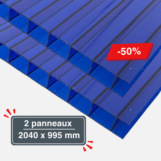 Lot de 2 Plaques de Polycarbonate Alvéolaire Bleu 10 mm – 2040 x 995mm