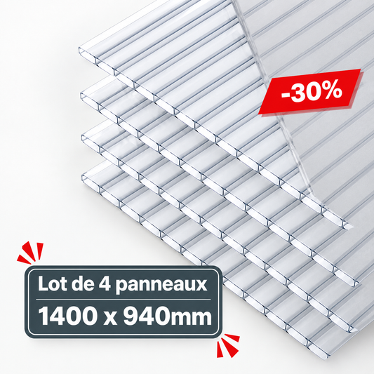 Lot de 4 Plaques de Polycarbonate Alvéolaire 8 mm – 1400 x 940mm