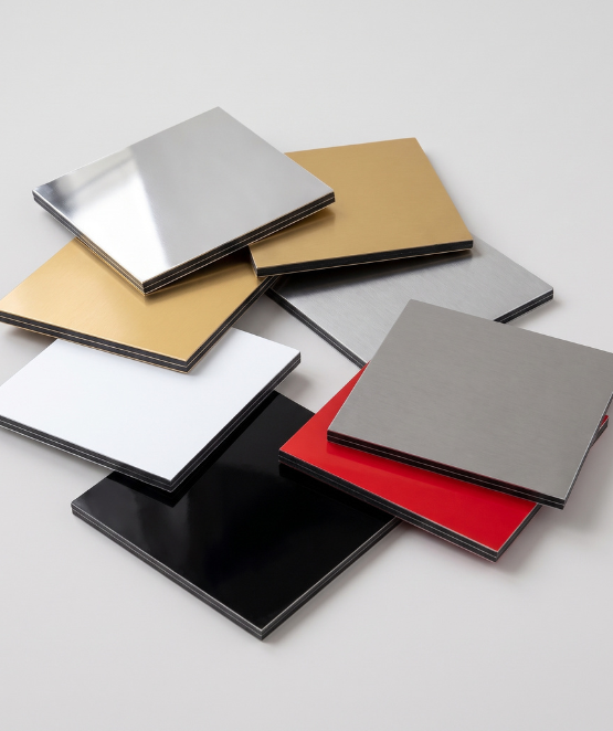 Nos coloris pour le dibond (blanc, rouge, noir, alu brossé, miroir)