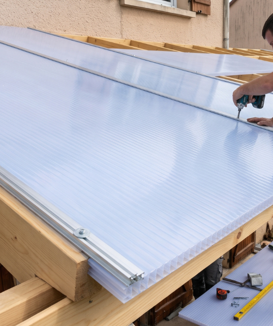 Installation de polycarbonate alvéolaire opale en 32mm d'épaisseur