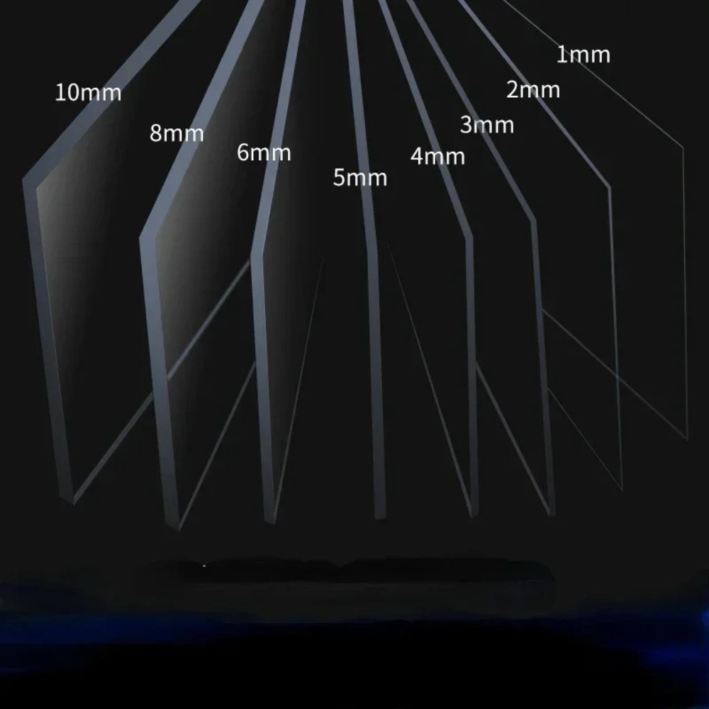 Vue de coupe de panneaux en Plexiglas transparent de 1 à 10mm d'épaisseur