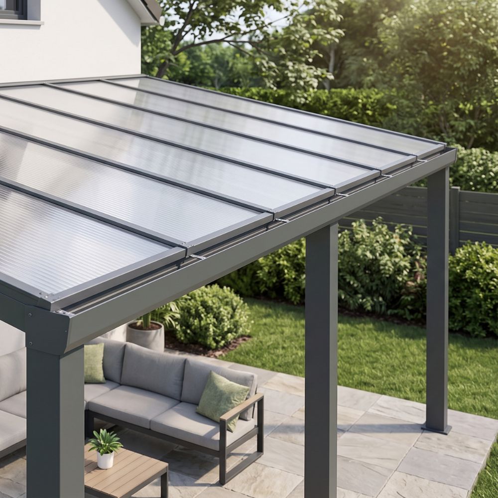 Photo d'une pergolas en polycarbonate alvéolaire 16mm d'épaisseur transparent