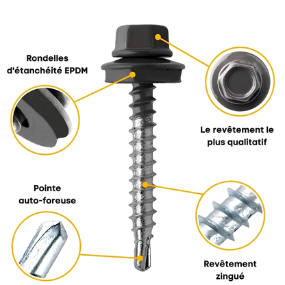 Vis auto-foreuses avec rondelles EPDM pour métal