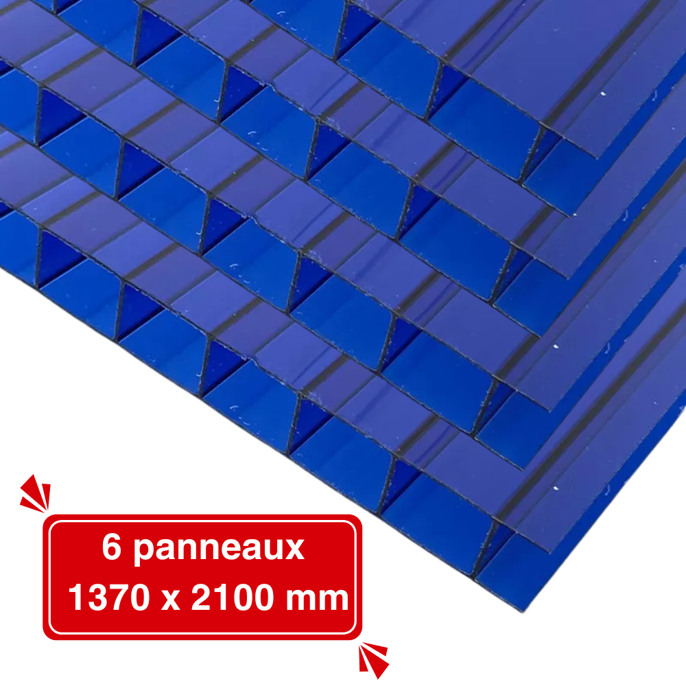 Lot de 6 Plaques de Polycarbonate Alvéolaire 10 mm Bleu – 1370 x 2100 mm