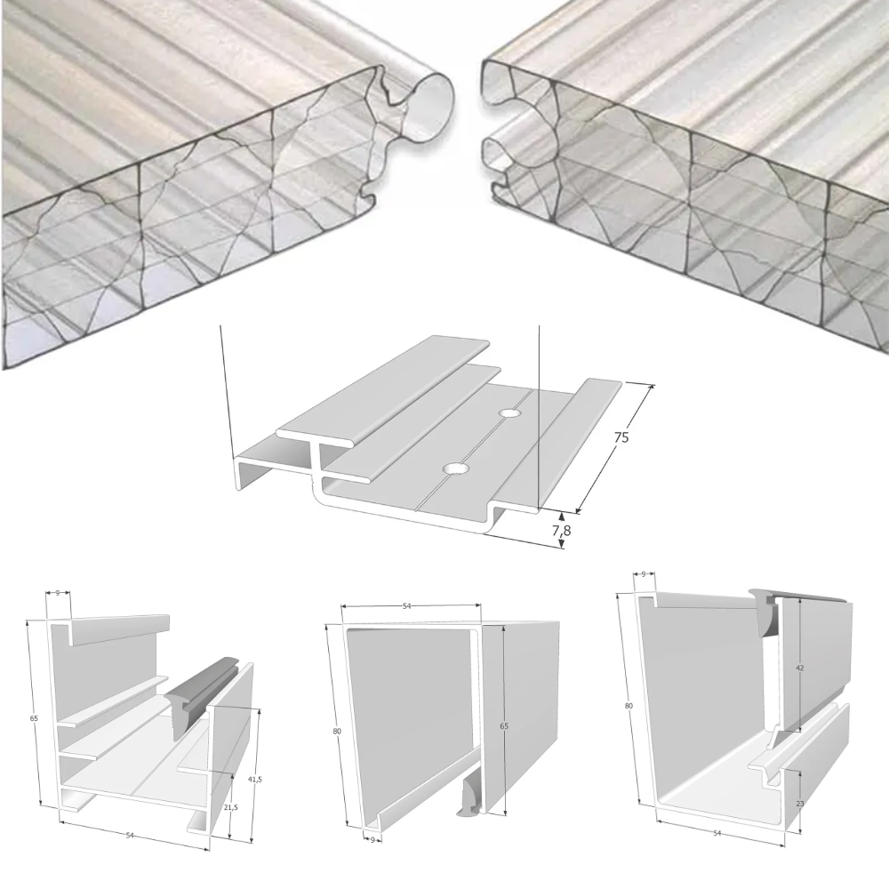 Profils et accessoires pour polycarbonate emboitable