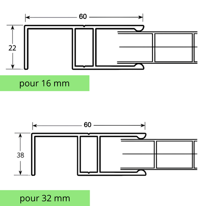 Profil H de Bord en aluminium pour 16mm