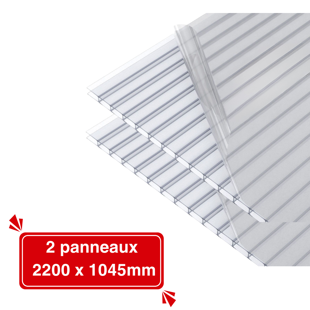 Lot de 2 Plaques de Polycarbonate Alvéolaire 10 mm – 2200 x 1045 mm