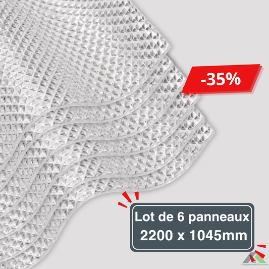 Lot de 6 Plaques de Polycarbonate Ondulé Diamanté - Transparent - 2.8mm - Grande Onde - 1585 x 925mm