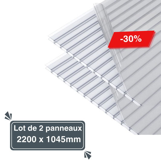 Lot de 2 Plaques de Polycarbonate Alvéolaire 10 mm – 2200 x 1045 mm