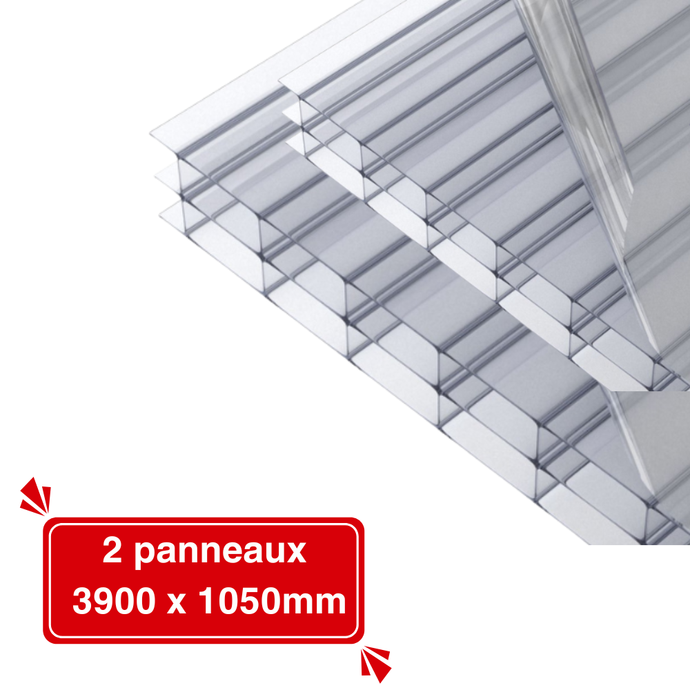 Lot de 2 Plaques de Polycarbonate Alvéolaire Transparent 16 mm – 3900 x 1050mm