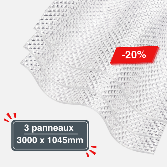 Lot de 3 Plaques de Polycarbonate Ondulé Diamanté Transparent 2.8mm - Petite Onde - 3000 x 1045mm