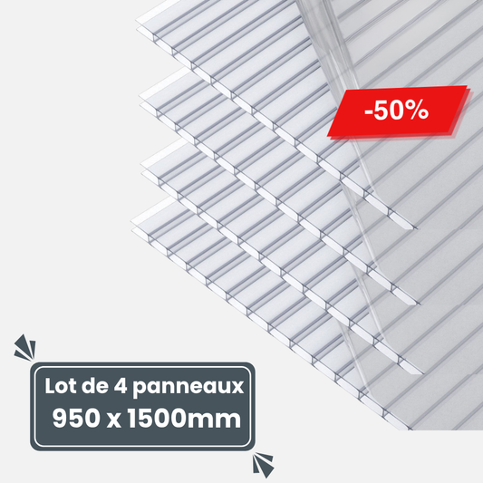 Lot de 4 Plaques de Polycarbonate Alvéolaire 10 mm –950x1500 mm