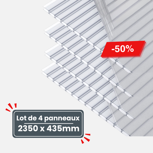 Lot de 4 Plaques de Polycarbonate Alvéolaire Transparent 10 mm – 2350 x 435mm