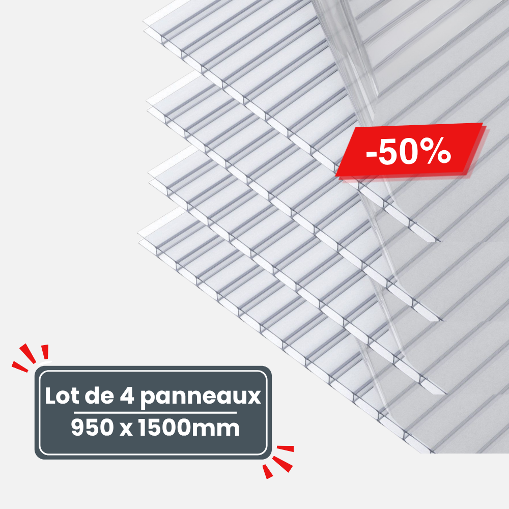 Lot de 4 Plaques de Polycarbonate Alvéolaire 10 mm –950x1500 mm