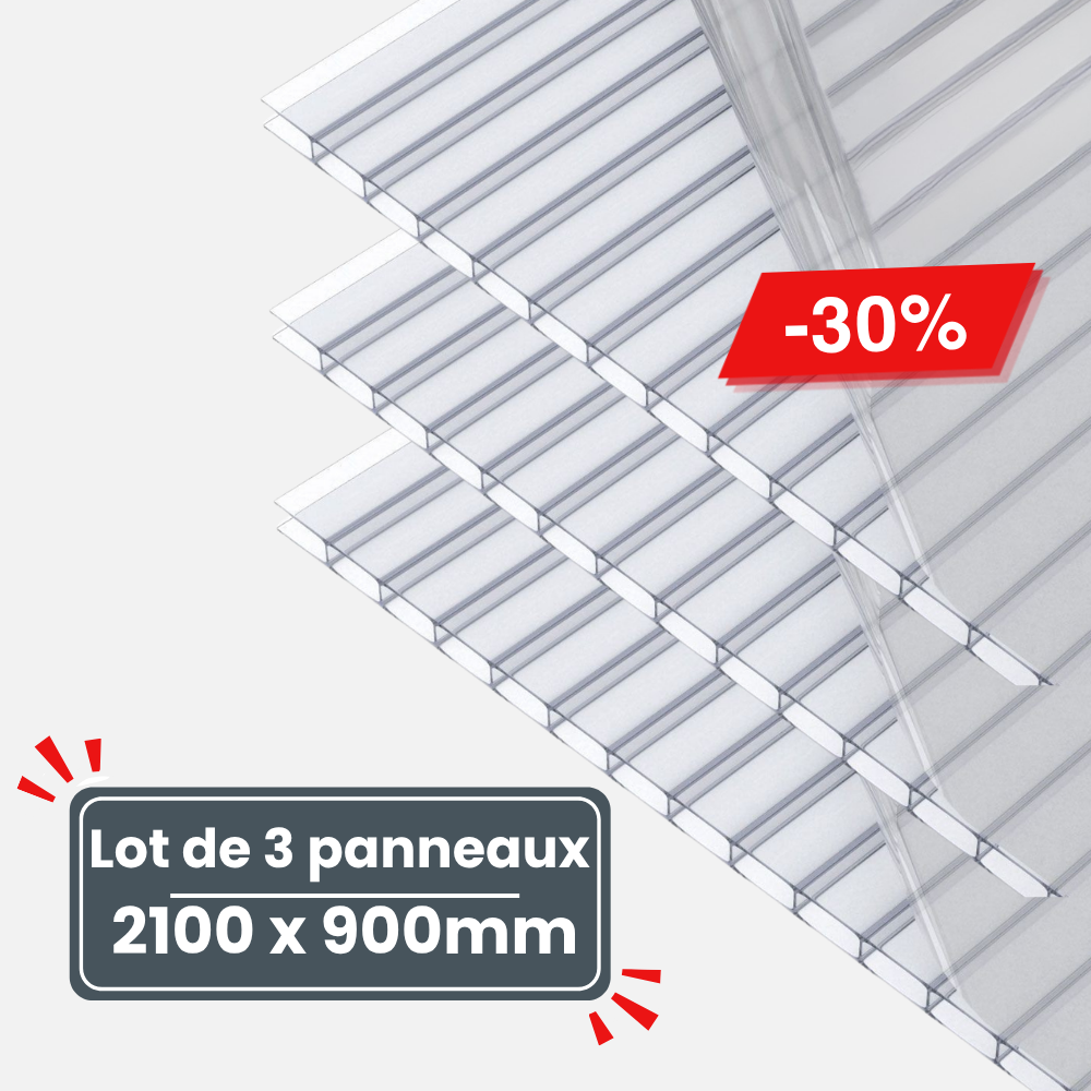 Lot de 3 Plaques de Polycarbonate Alvéolaire 10 mm – Format Pratique (2100 x 900 mm)