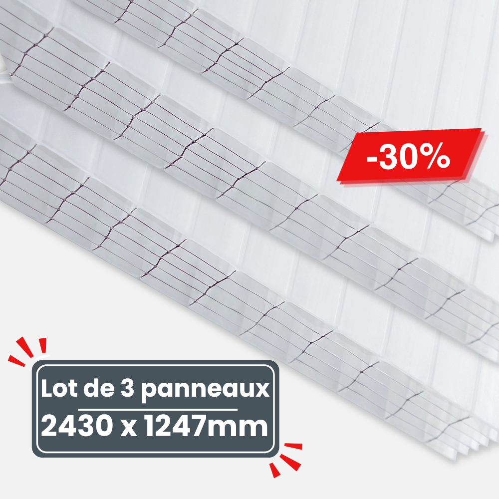 Lot de 3 Plaques de Polycarbonate Alvéolaire 32 mm Opale - 2430 x 1247mm