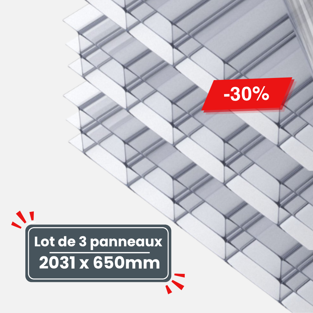 Lot de 3 Plaques de Polycarbonate Alvéolaire Transparent 16 mm - 2031 x 650 mm