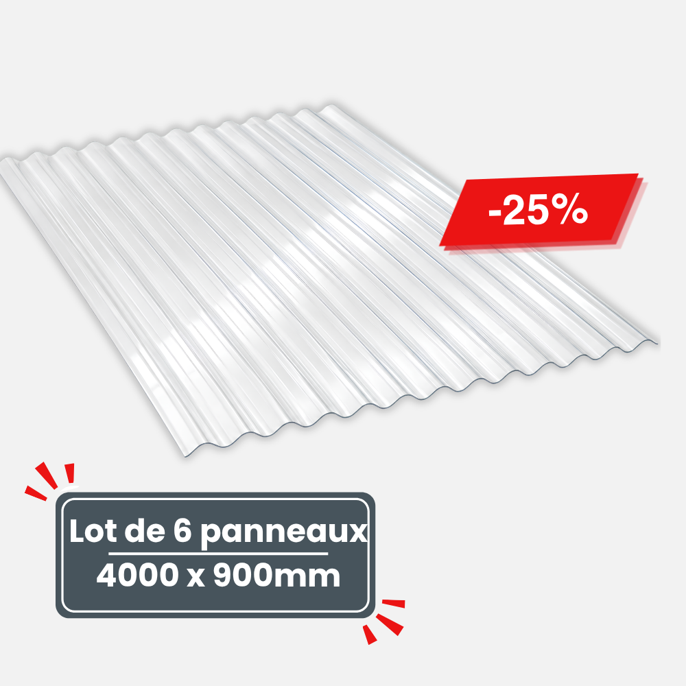 Lot de 6 Plaques de Polycarbonate Ondulé Transparent 0.8mm - Petite Onde - 4000 x 900mm