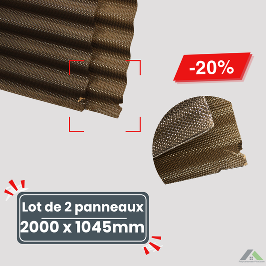 Lot de 2 plaques de Polycarbonate Ondulé Diamanté - Bronze - 2.8mm - Petite Onde - 2000 x 1045mm