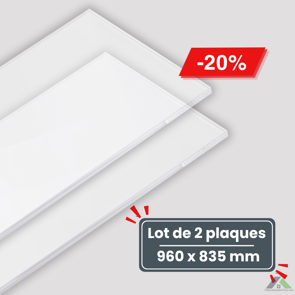 Lot de 2 Plaques de Plexiglass - Transparent - 8mm - 960 x 835 mm