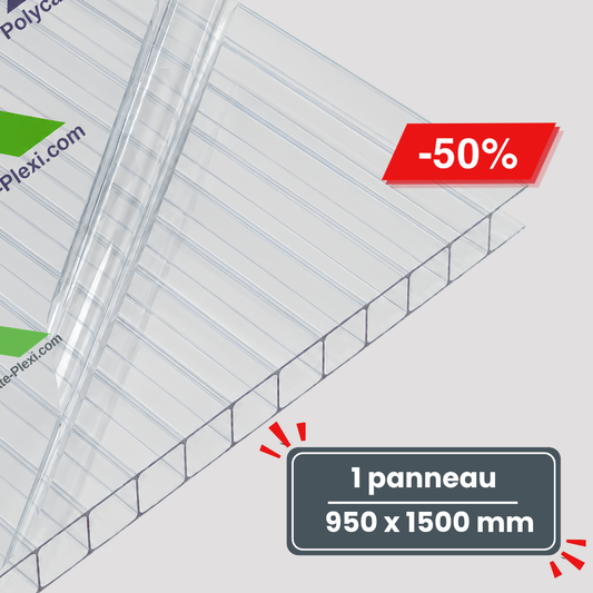 1 Plaque de Polycarbonate Alvéolaire - Transparent - 10 mm – 950x1500 mm