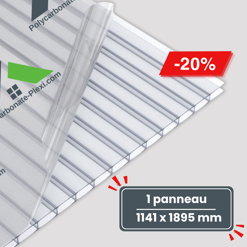 Plaque de Polycarbonate Alvéolaire - Transparent - 6 mm – 1141 x 1895 mm