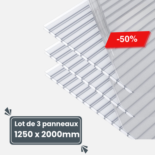Lot de 3 Plaques de Polycarbonate Alvéolaire 10 mm – 1250 x 2000mm