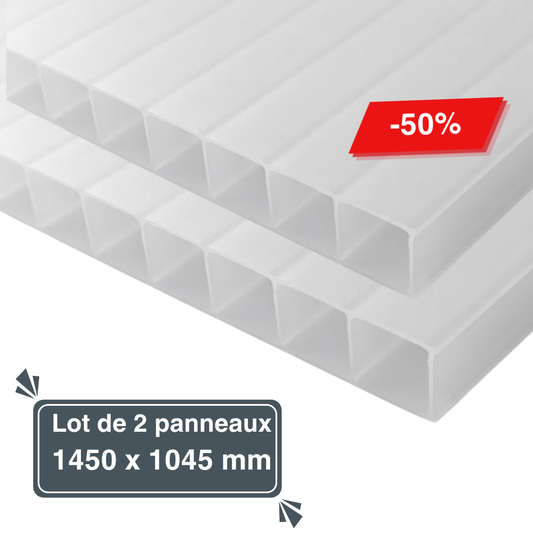 Lot de 2 Plaques de Polycarbonate Alvéolaire Opale 10 mm – 1450 x 1045mm