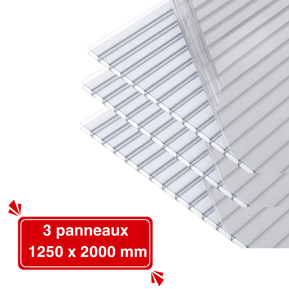 Lot de 3 Plaques de Polycarbonate Alvéolaire 10 mm – 1250 x 2000mm