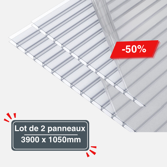 Lot de 2 Plaques de Polycarbonate Alvéolaire Transparent 16 mm – 3900 x 1050mm