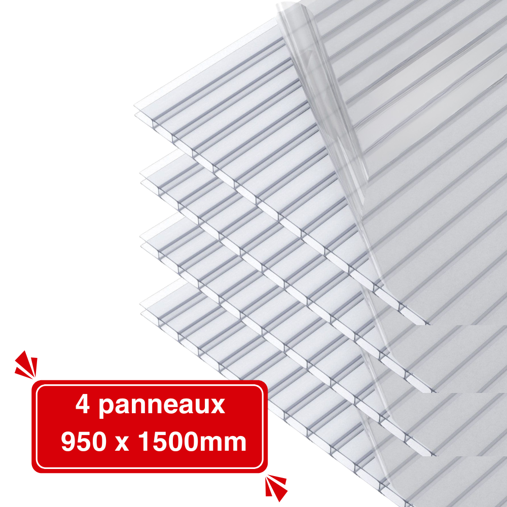Lot de 4 Plaques de Polycarbonate Alvéolaire 10 mm –950x1500 mm