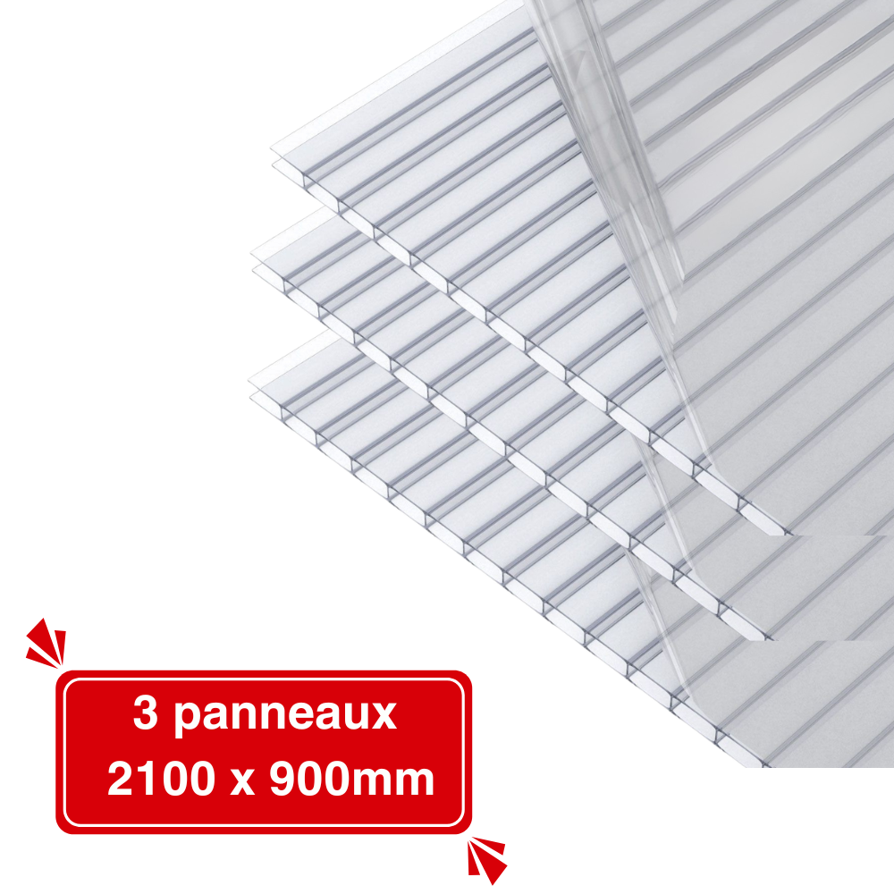 Lot de 3 Plaques de Polycarbonate Alvéolaire 10 mm – Format Pratique (2100 x 900 mm)