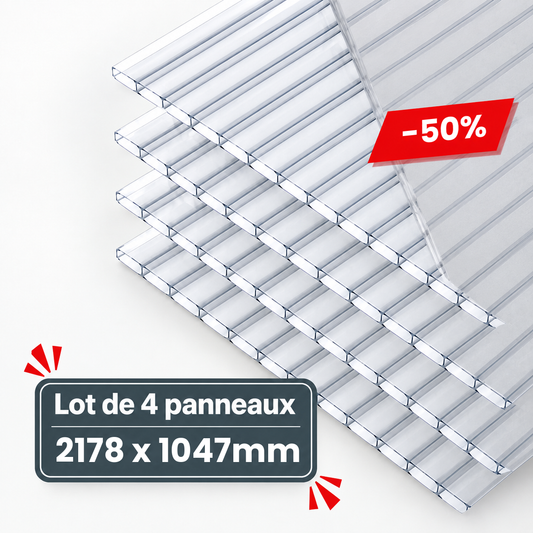 Lot de 4 Plaques de Polycarbonate Alvéolaire Opale 6 mm – 2178 x 1047mm